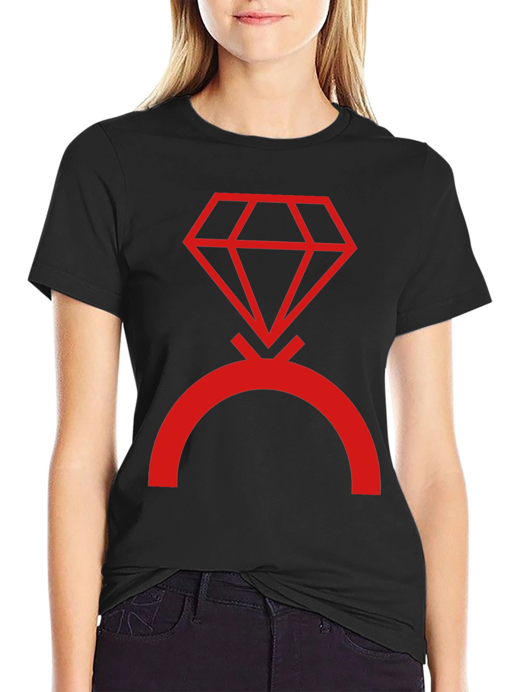 Camiseta Negra con Diseño de Diamante Rojo