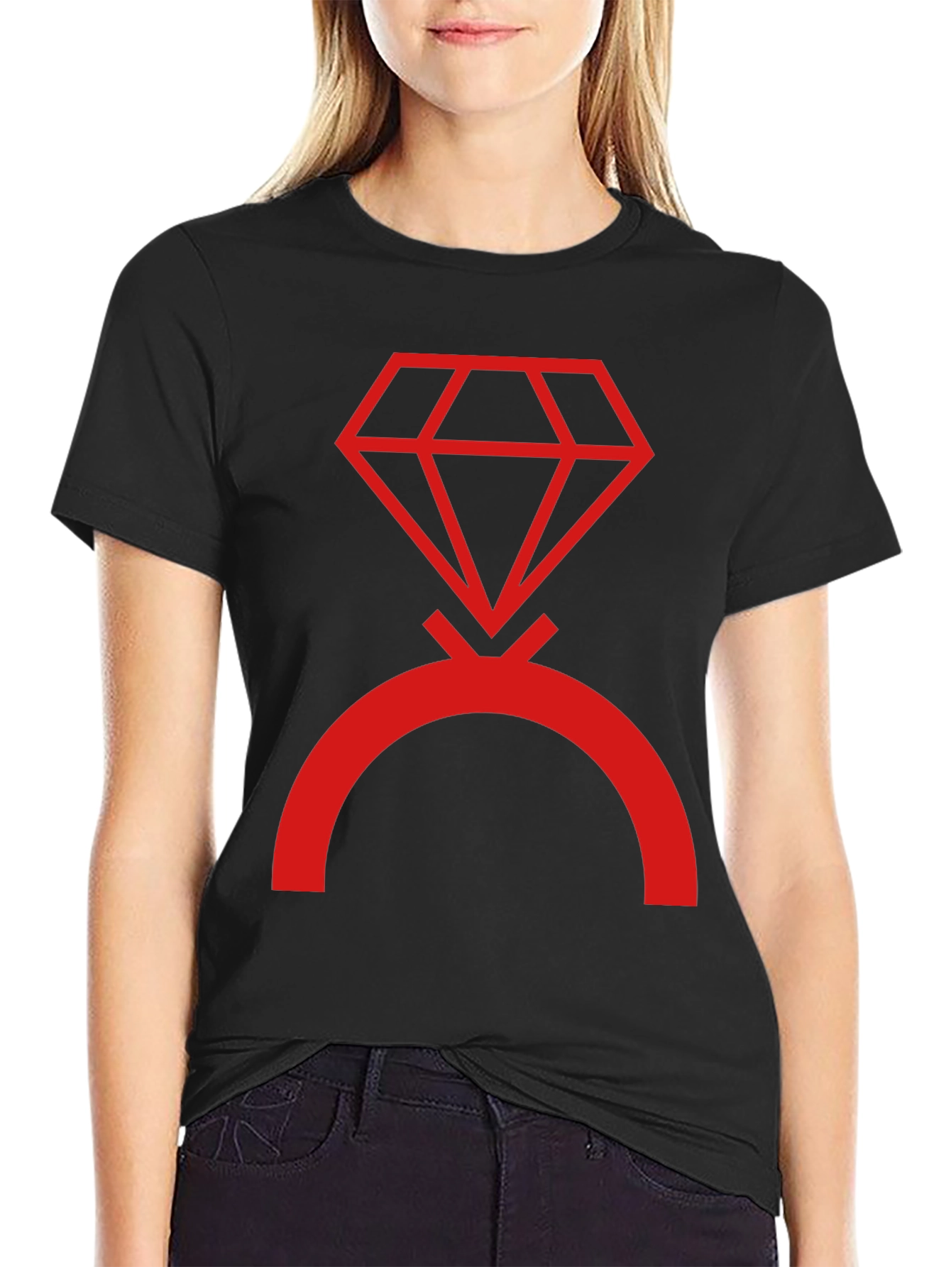 Camiseta Negra con Diseño de Diamante Rojo