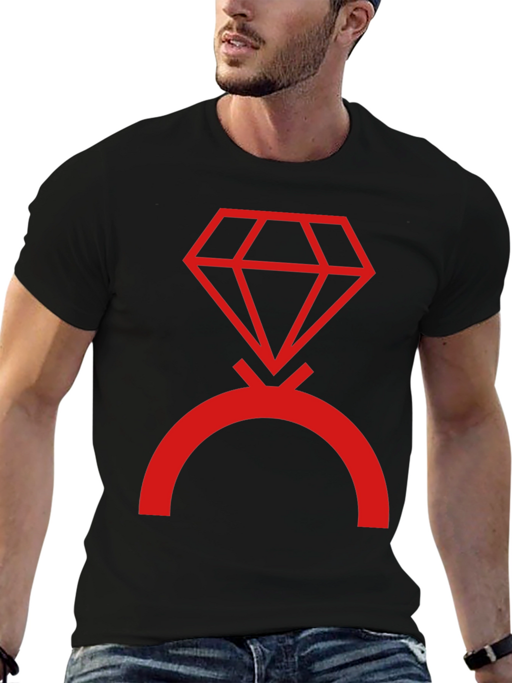 Camiseta Negra con Diseño de Diamante Rojo