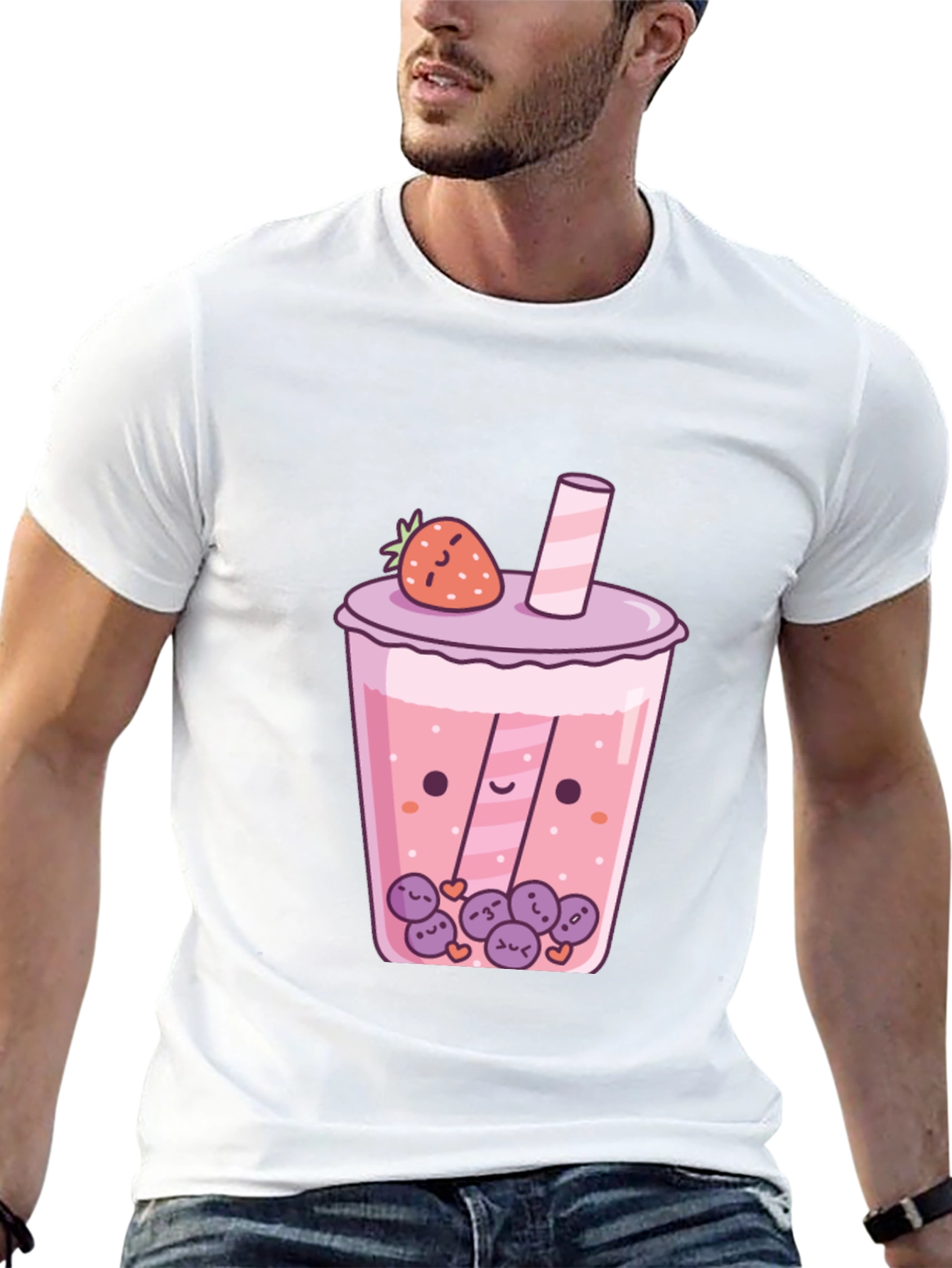 Camiseta Negra con Diseño de Bubble Tea Kawaii