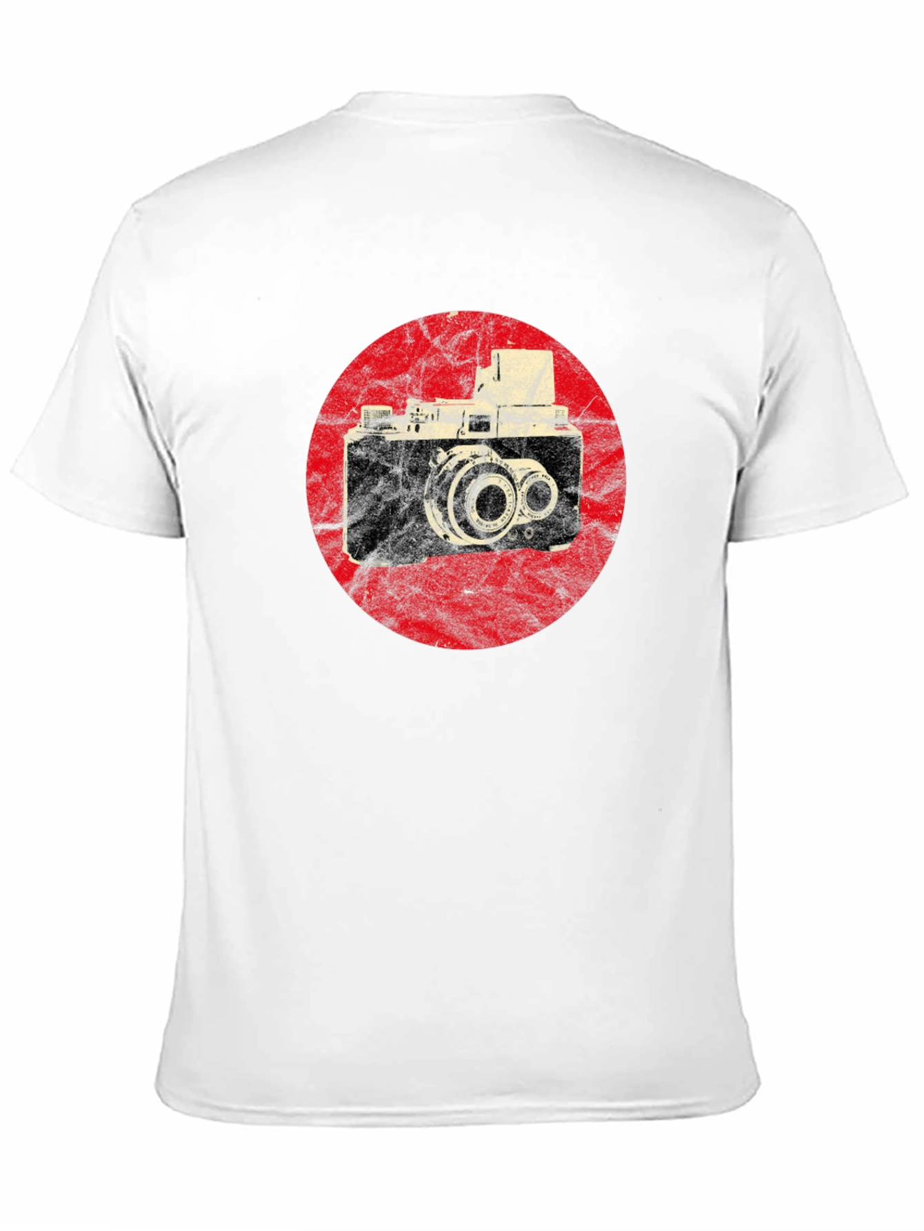 Camiseta Negra con Diseño de Cámara Vintage en Rojo