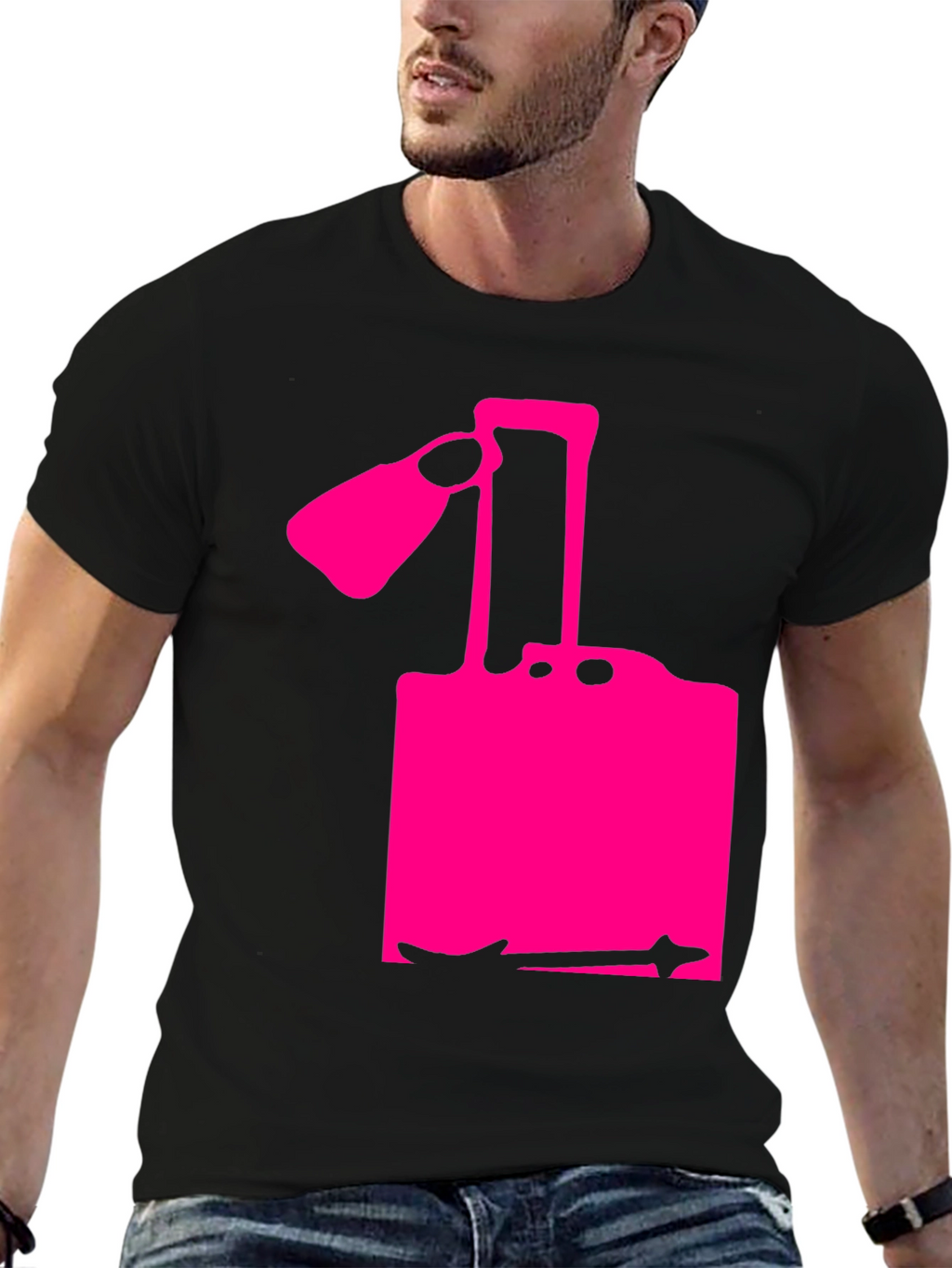 Camiseta Negra con Diseño Abstracto Rosa