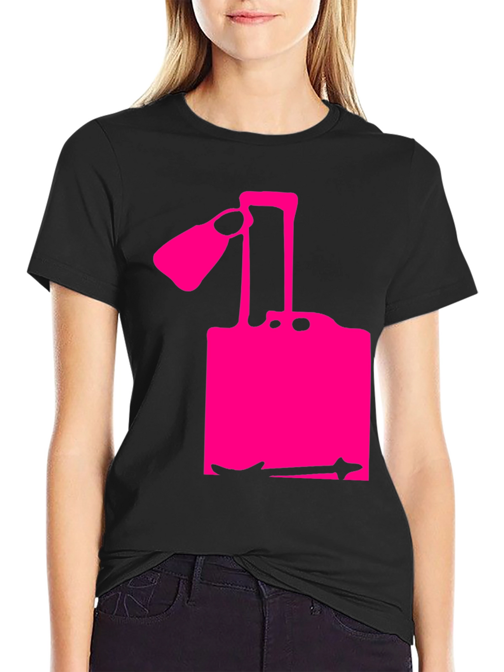 Camiseta Negra con Diseño Abstracto Rosa