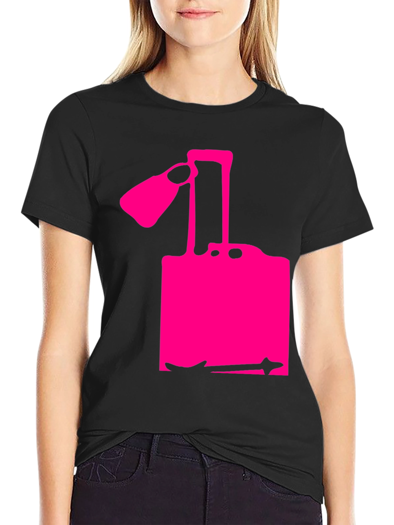 Camiseta Negra con Diseño Abstracto Rosa