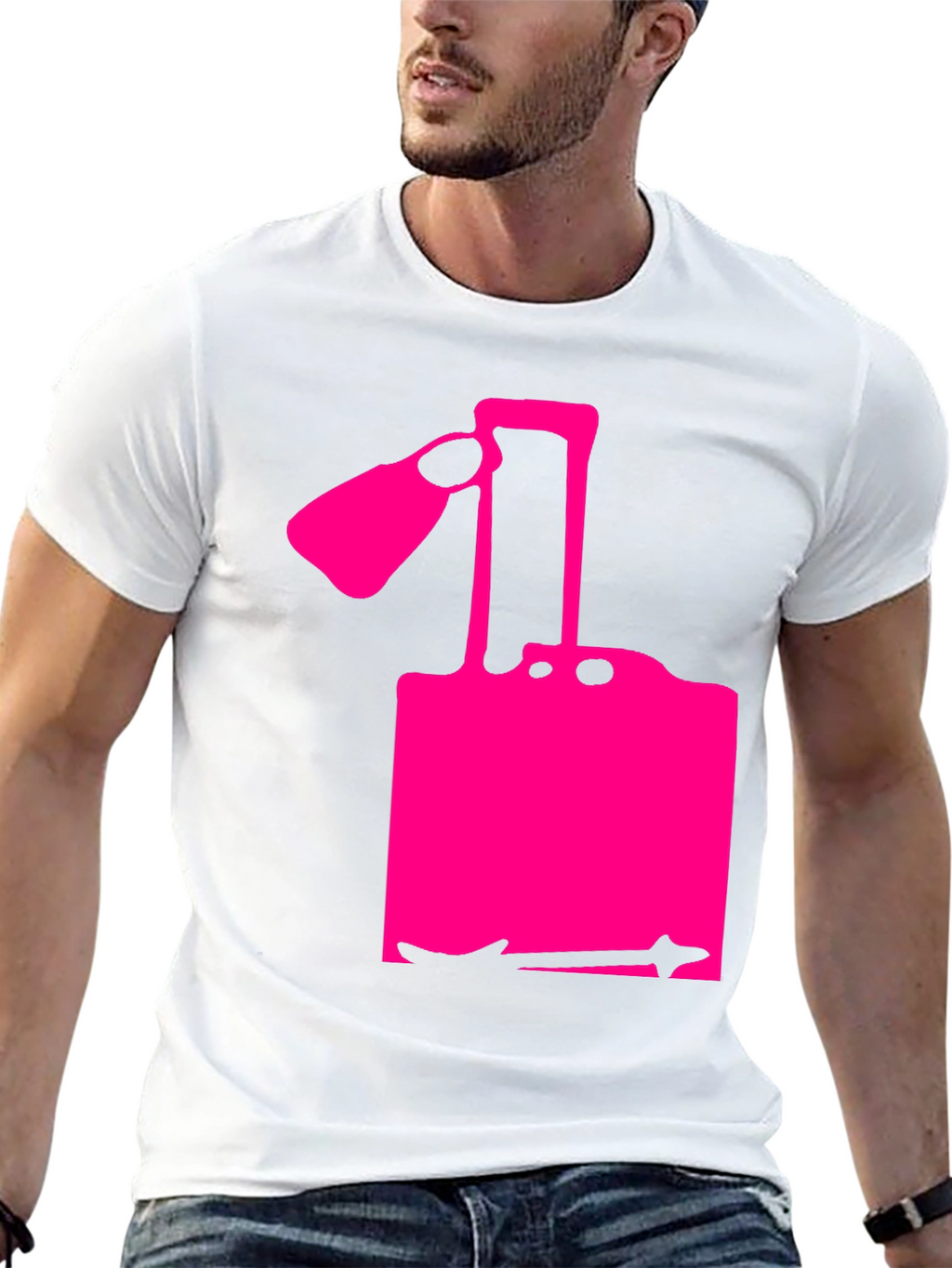 Camiseta Negra con Diseño Abstracto Rosa