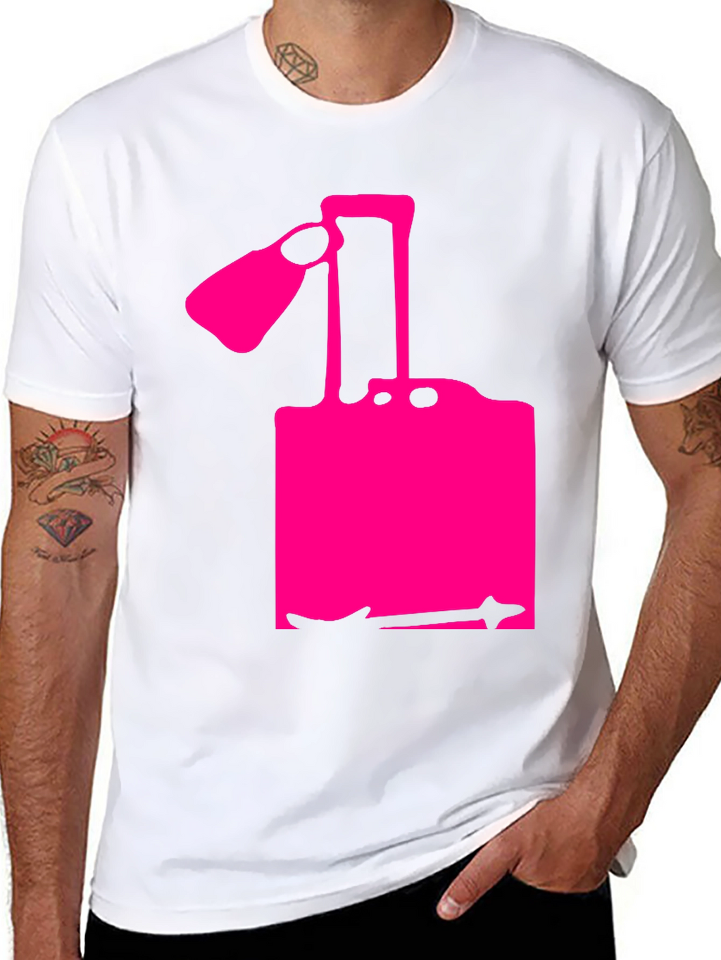 Camiseta Negra con Diseño Abstracto Rosa