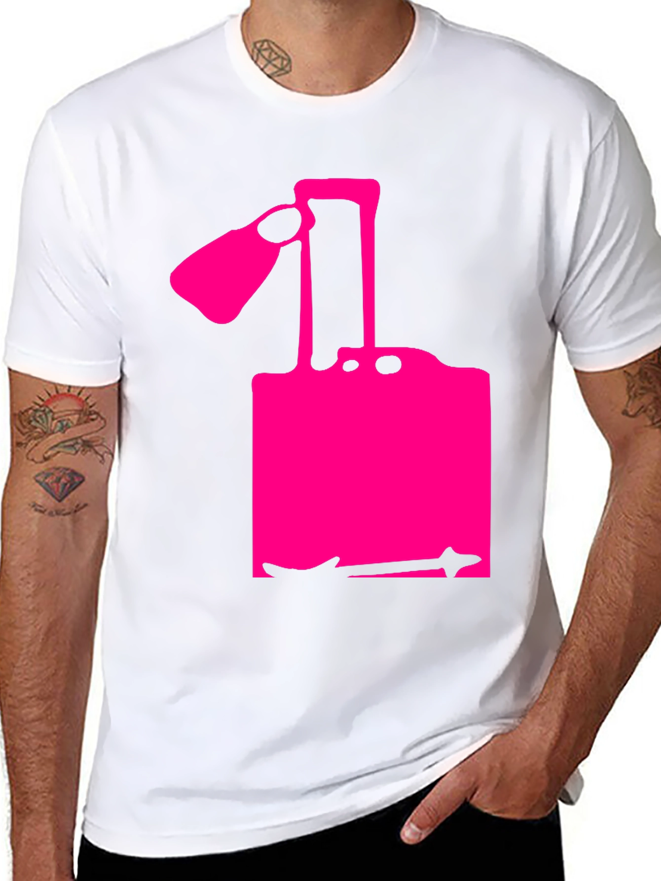 Camiseta Negra con Diseño Abstracto Rosa
