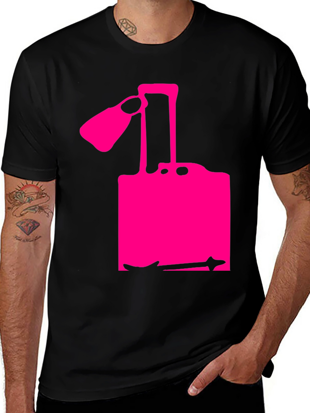 Camiseta Negra con Diseño Abstracto Rosa