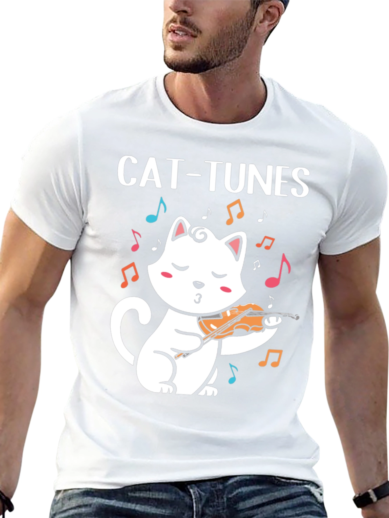 Camiseta Negra Cat-Tunes para Amantes de la Música y Gatos