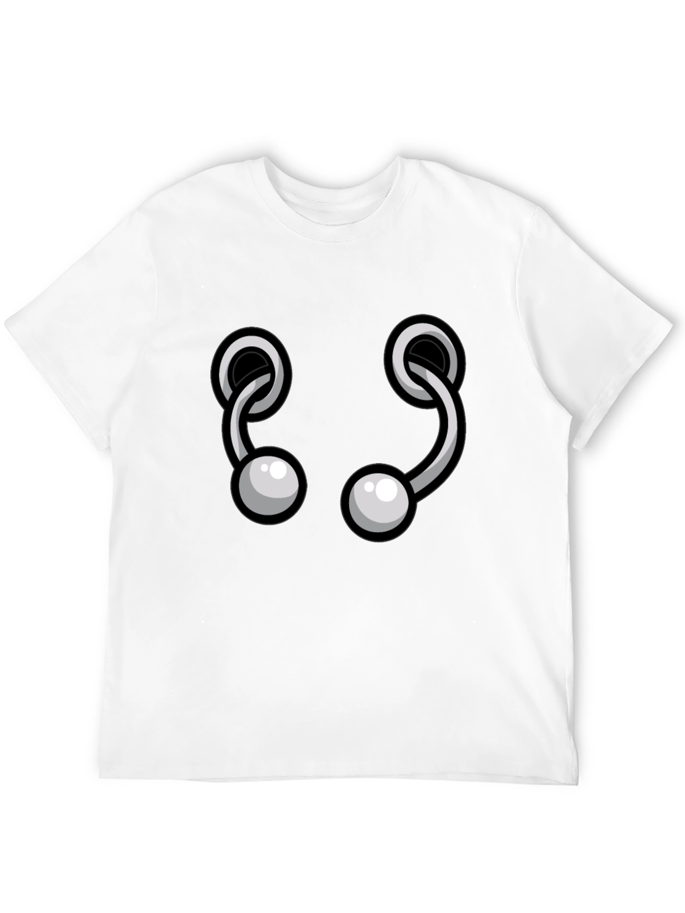 Camiseta Negra con Diseño de Aros y Bolas Grises