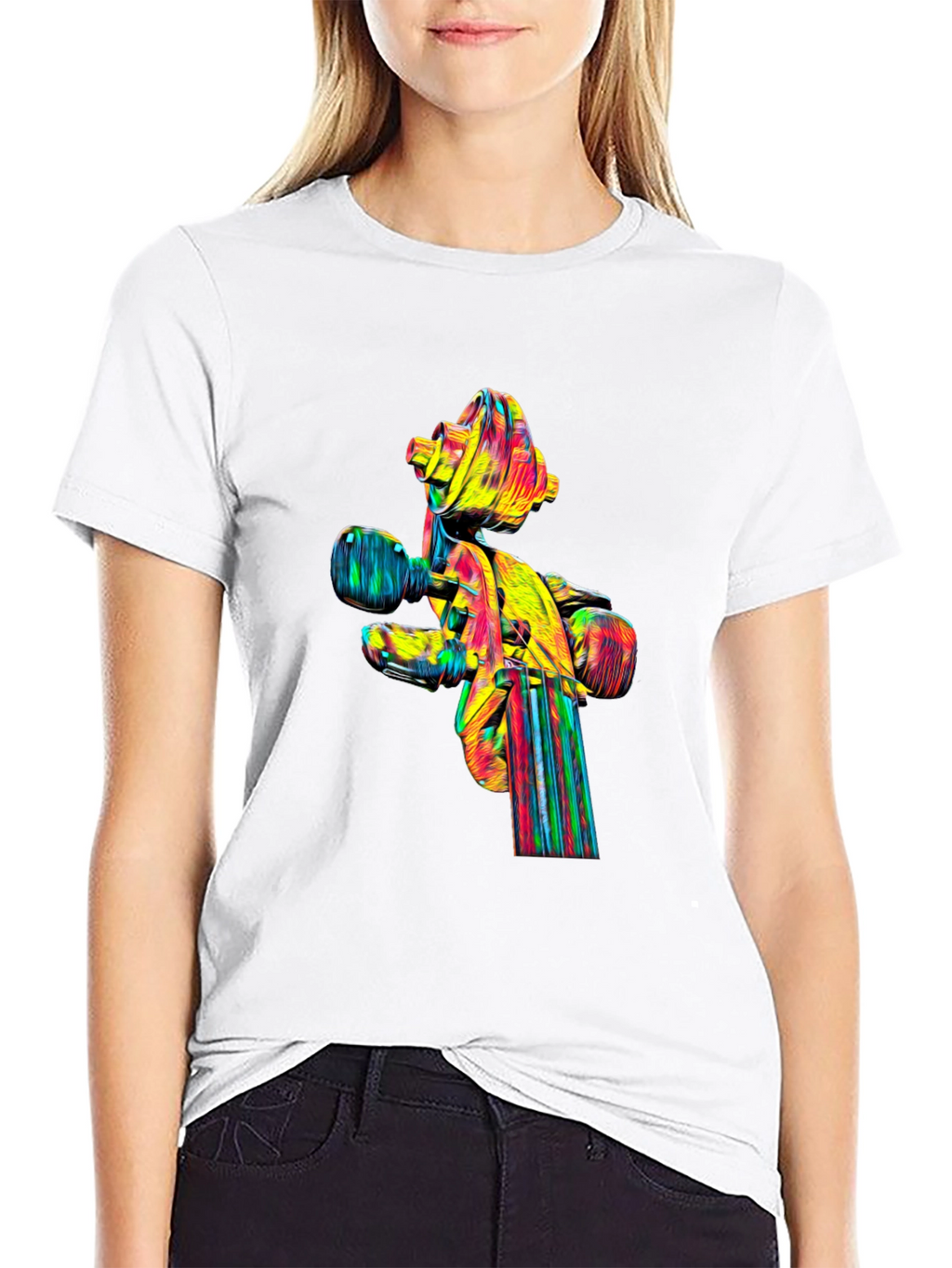 Camiseta Negra con Diseño Abstracto de Violín
