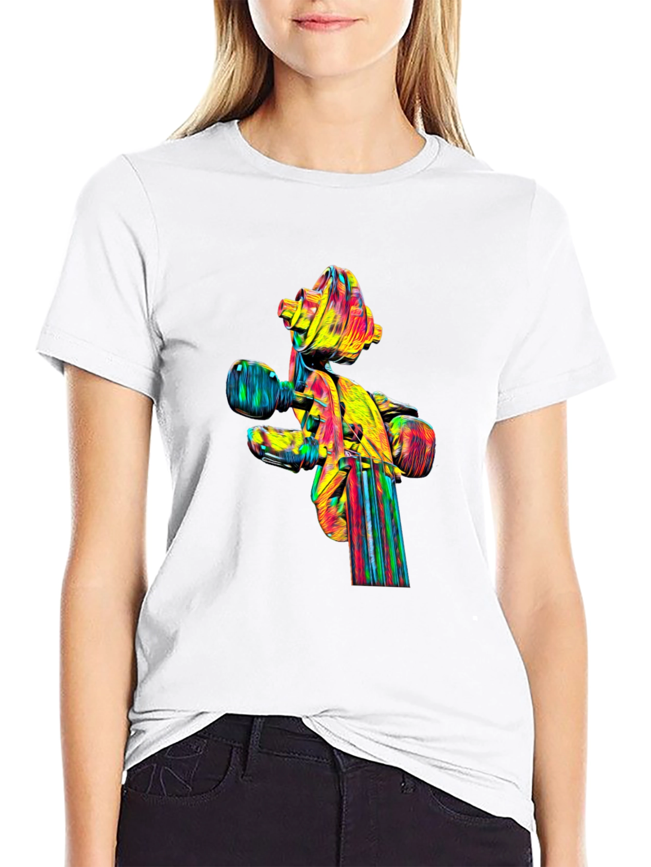 Camiseta Negra con Diseño Abstracto de Violín