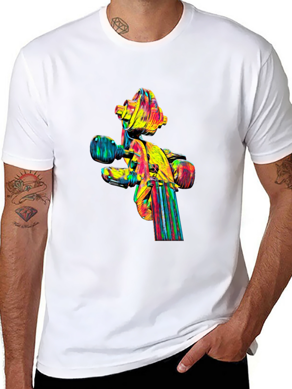 Camiseta Negra con Diseño Abstracto de Violín