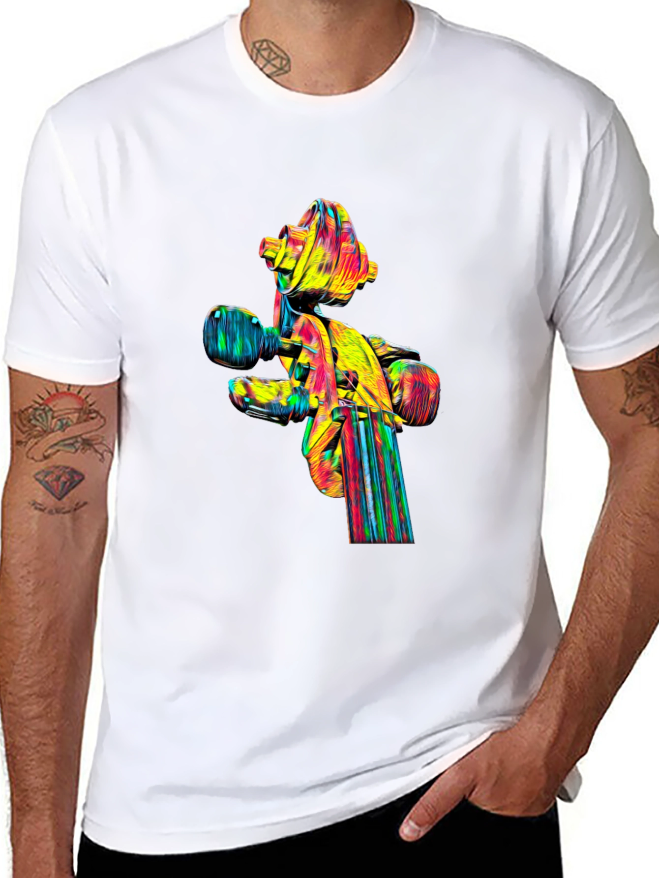 Camiseta Negra con Diseño Abstracto de Violín