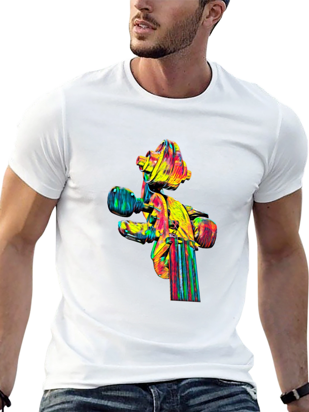 Camiseta Negra con Diseño Abstracto de Violín