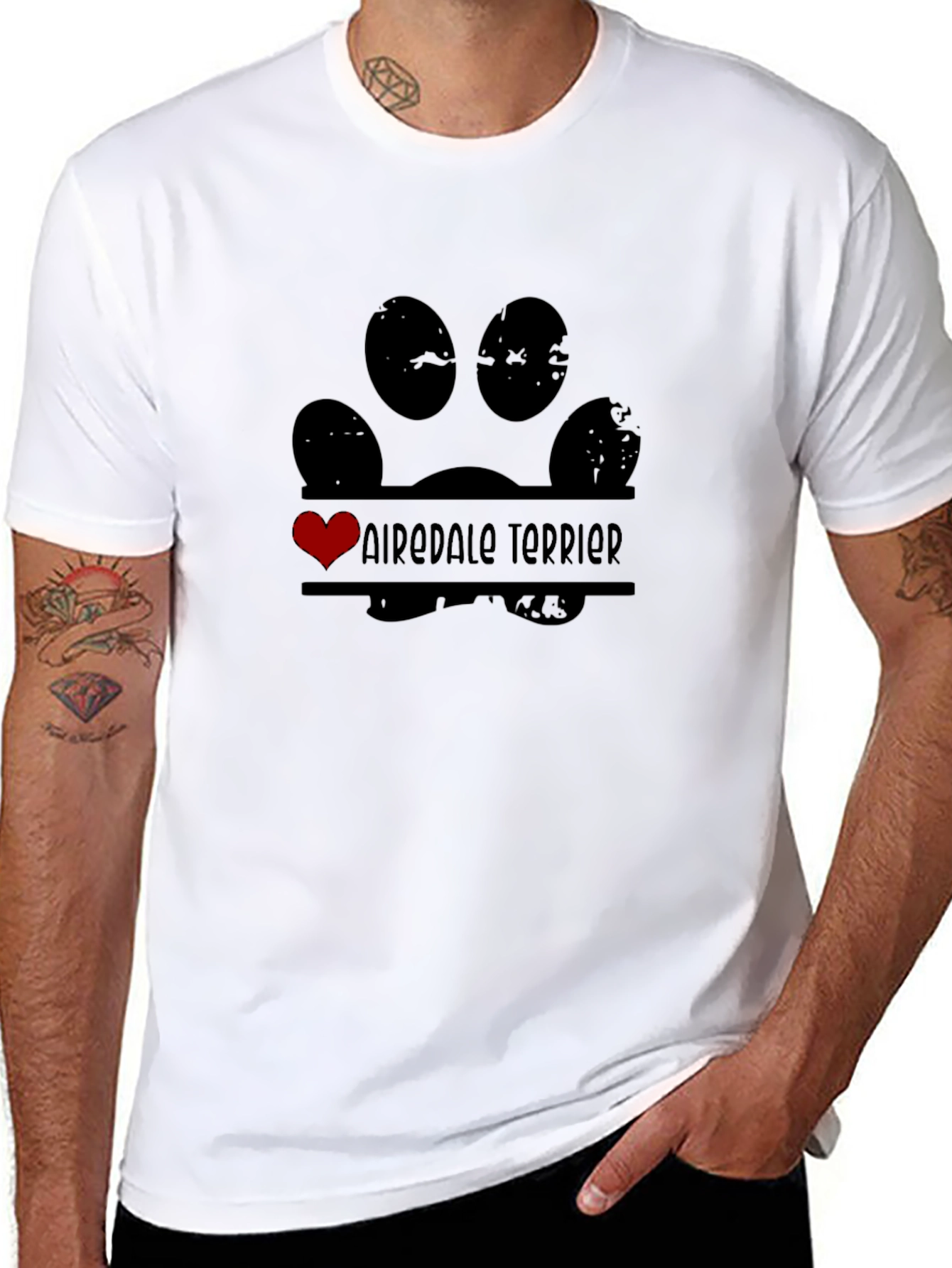 Camiseta Negra Airedale Terrier Huella Amor