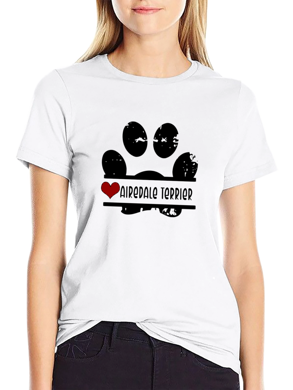 Camiseta Negra Airedale Terrier Huella Amor