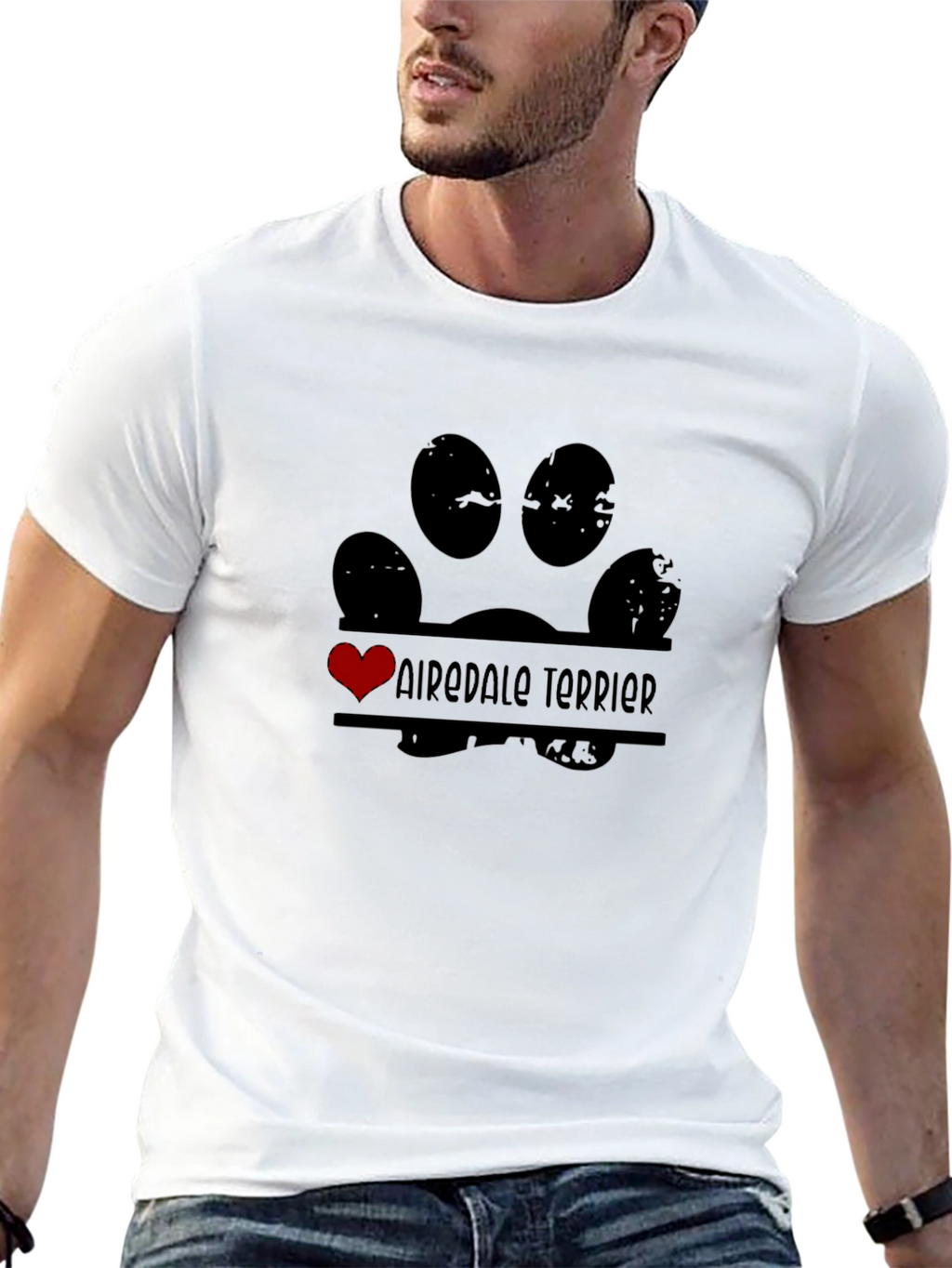 Camiseta Negra Airedale Terrier Huella Amor