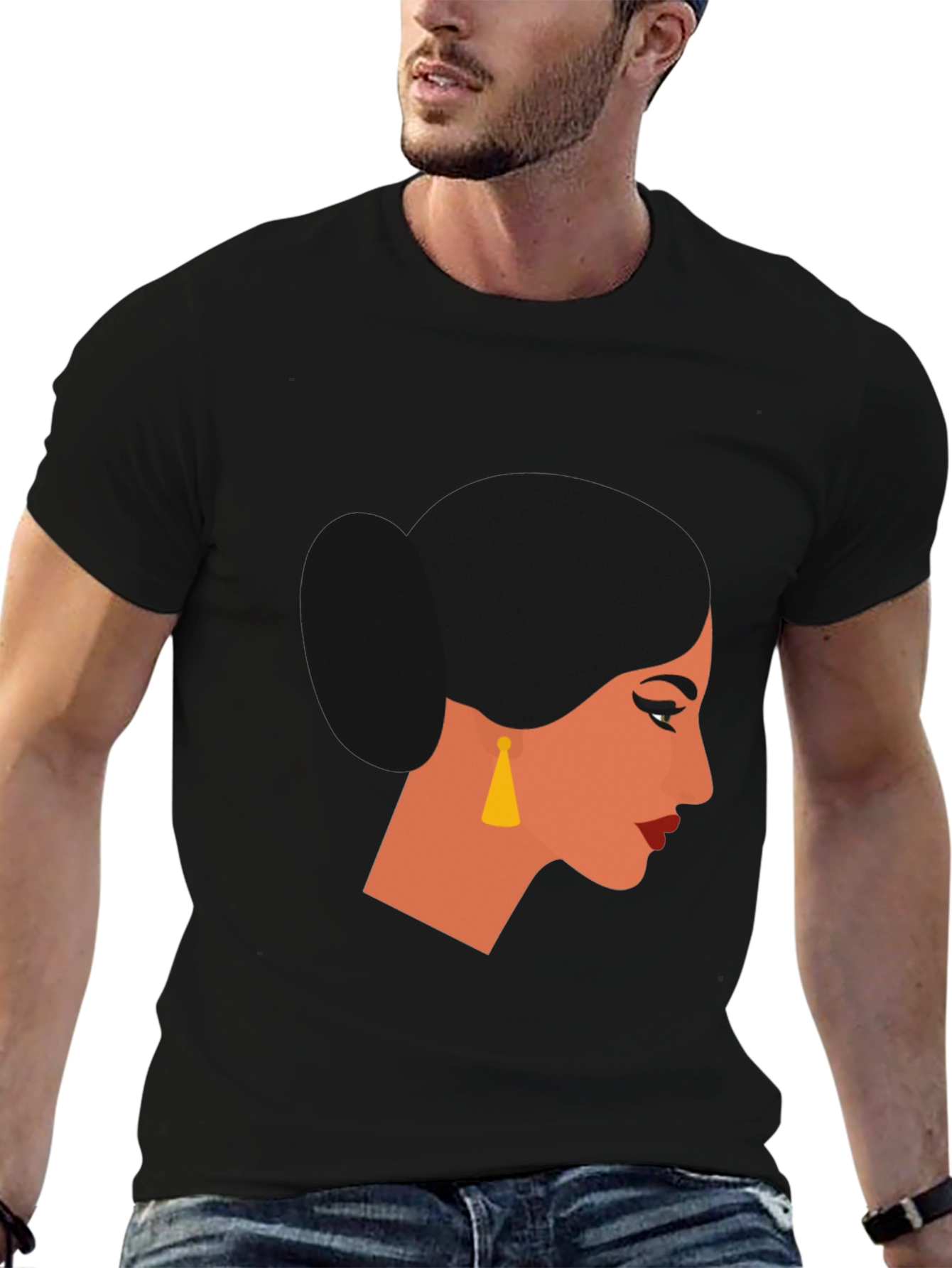 Camiseta Negra con Diseño de Perfil Femenino