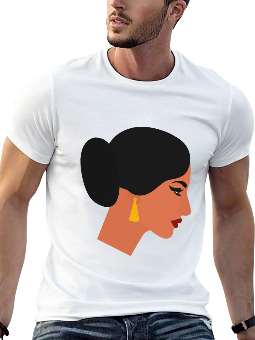 Camiseta Negra con Diseño de Perfil Femenino