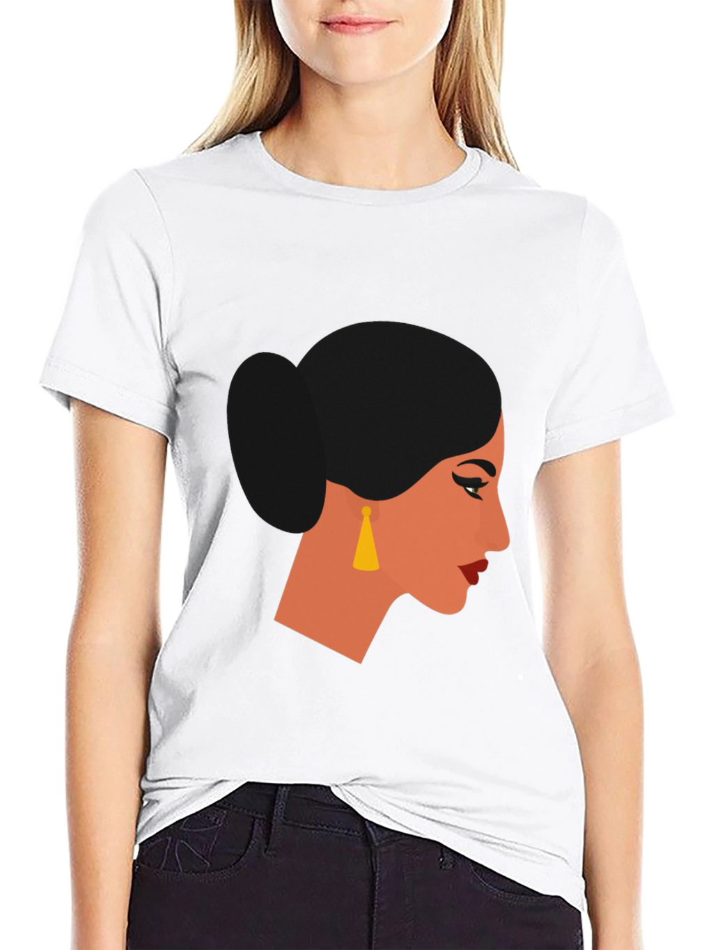 Camiseta Negra con Diseño de Perfil Femenino
