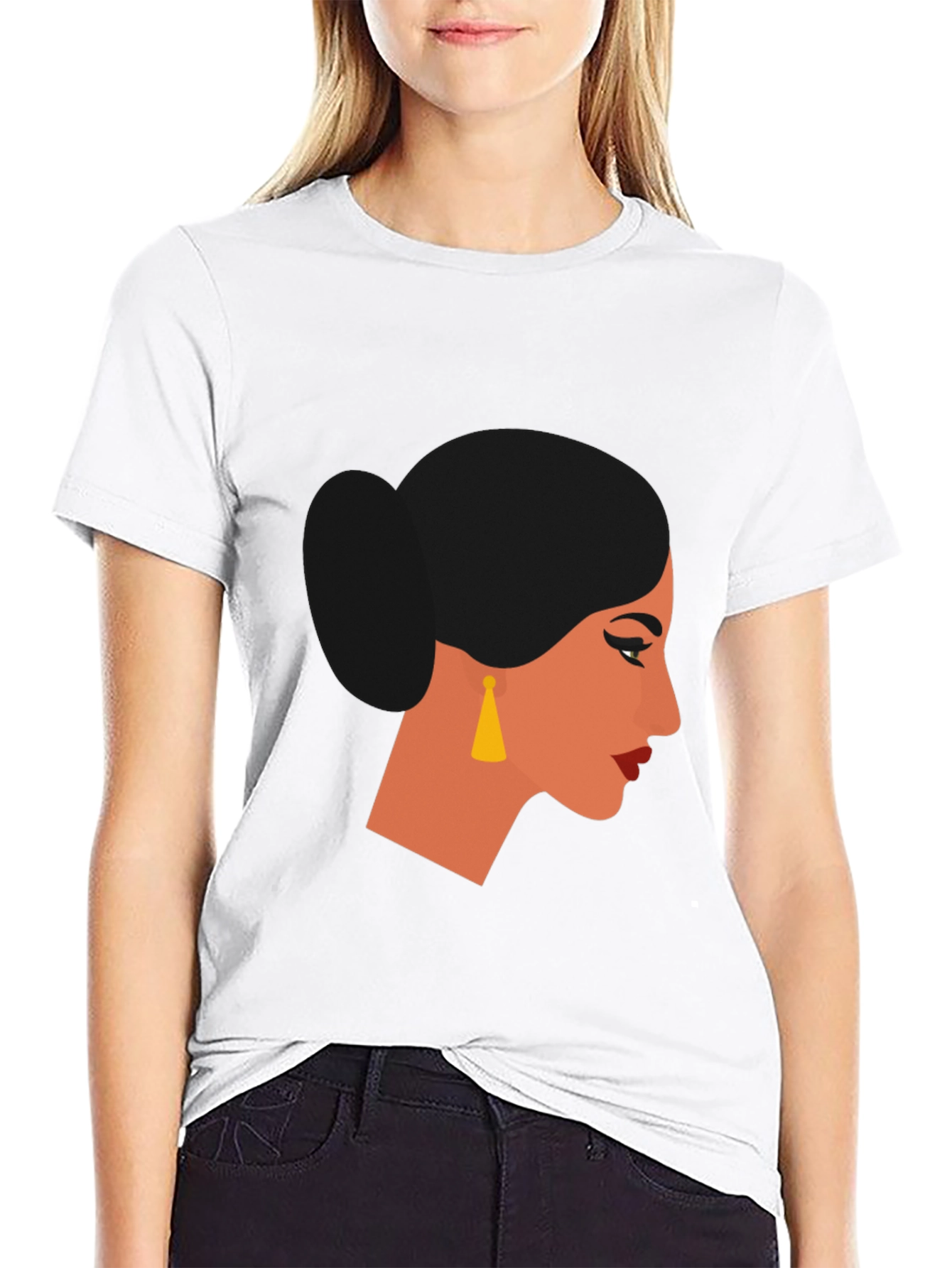 Camiseta Negra con Diseño de Perfil Femenino