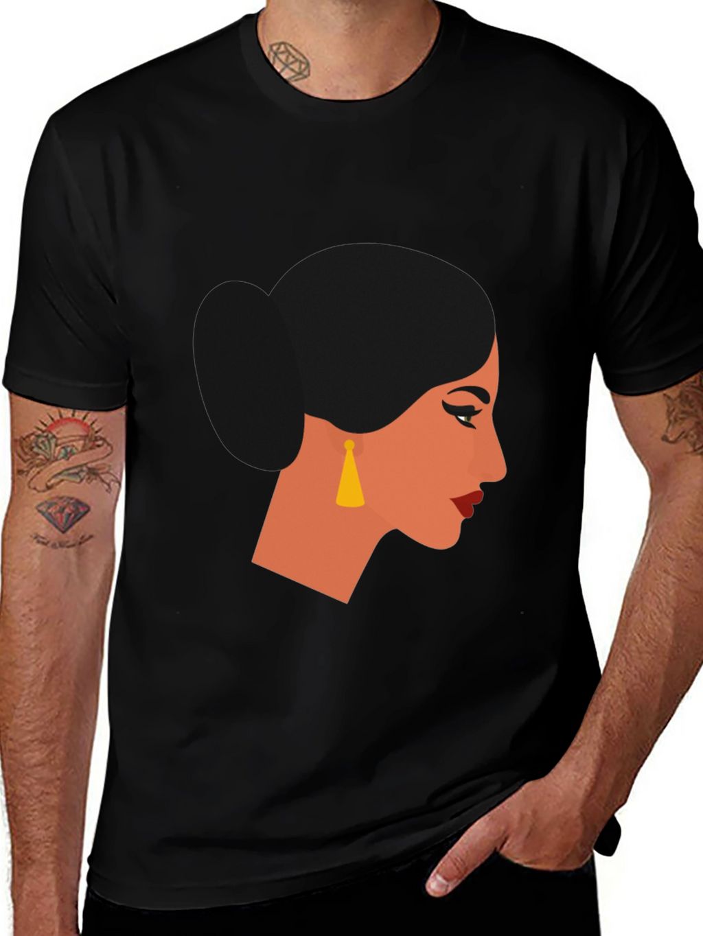 Camiseta Negra con Diseño de Perfil Femenino