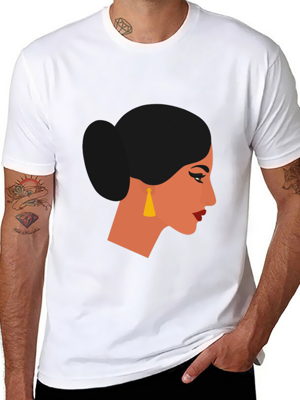 Camiseta Negra con Diseño de Perfil Femenino
