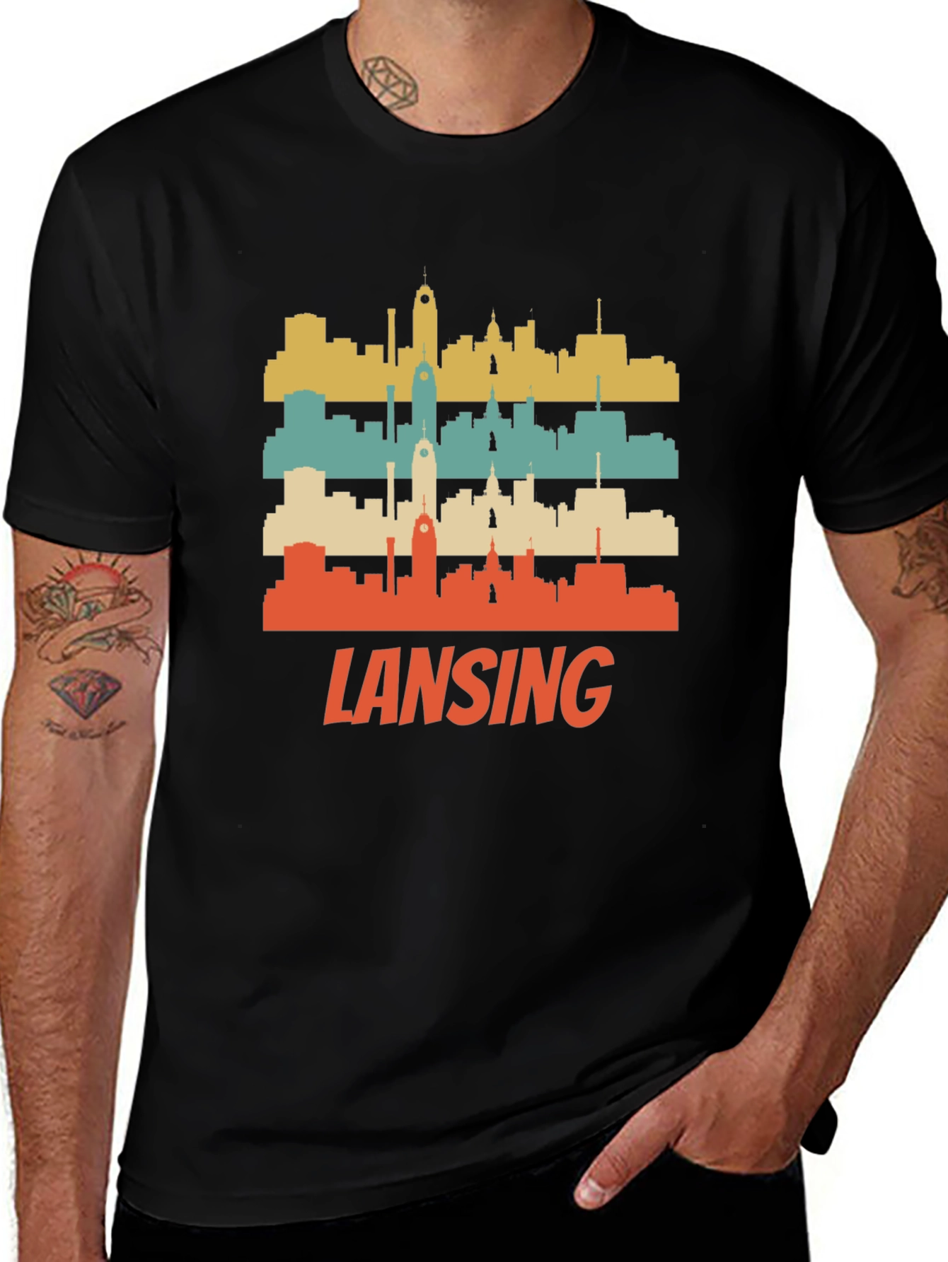 Camiseta Hombre Vintage Skyline Lansing Michigan
