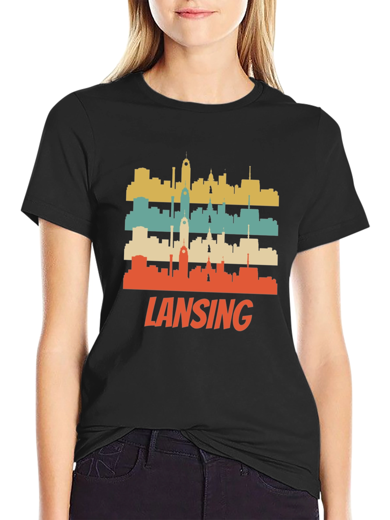 Camiseta Hombre Vintage Skyline Lansing Michigan