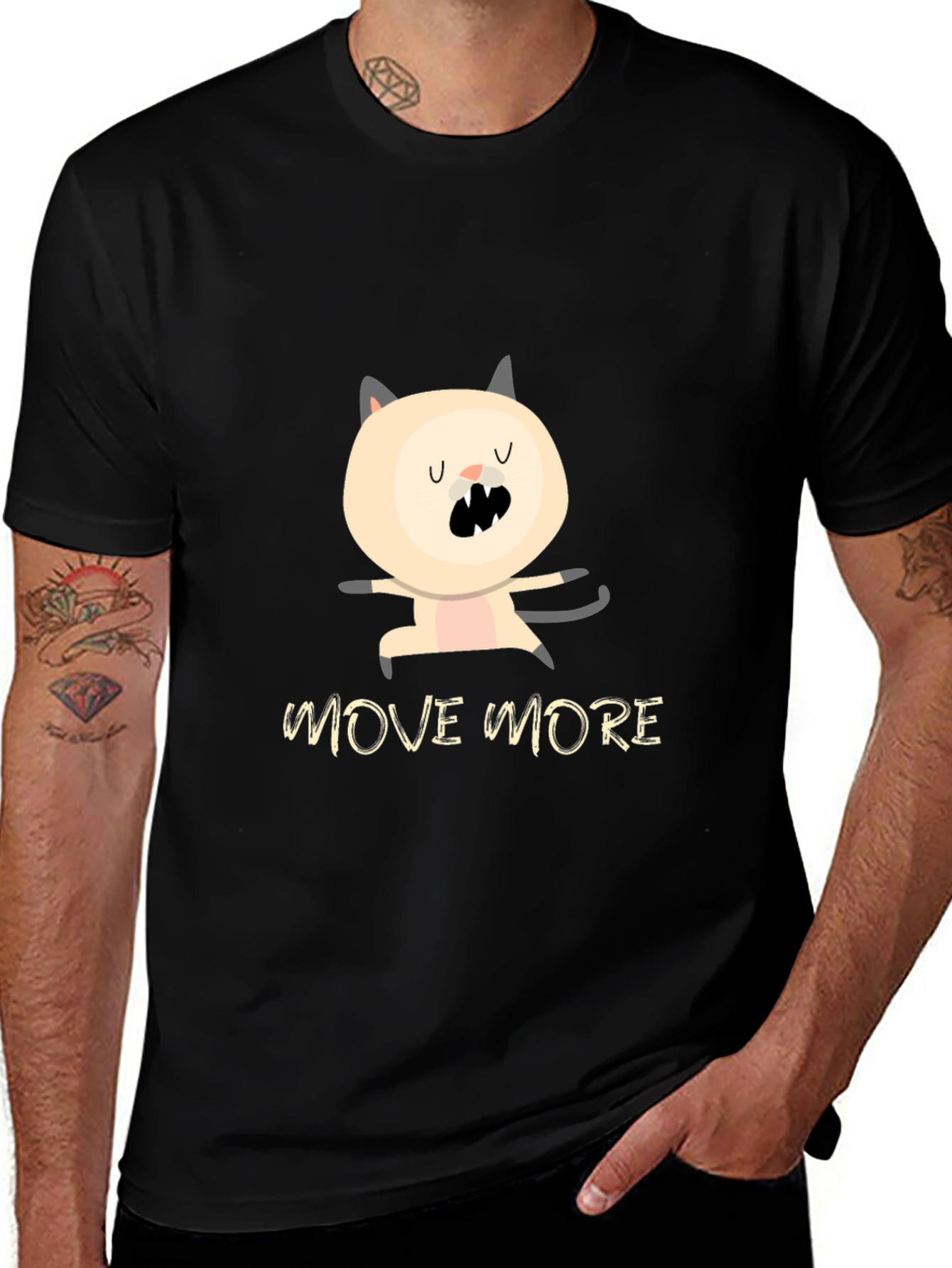 Camiseta Negra con Diseño de Gato Bailarín - ¡Muévete Más!