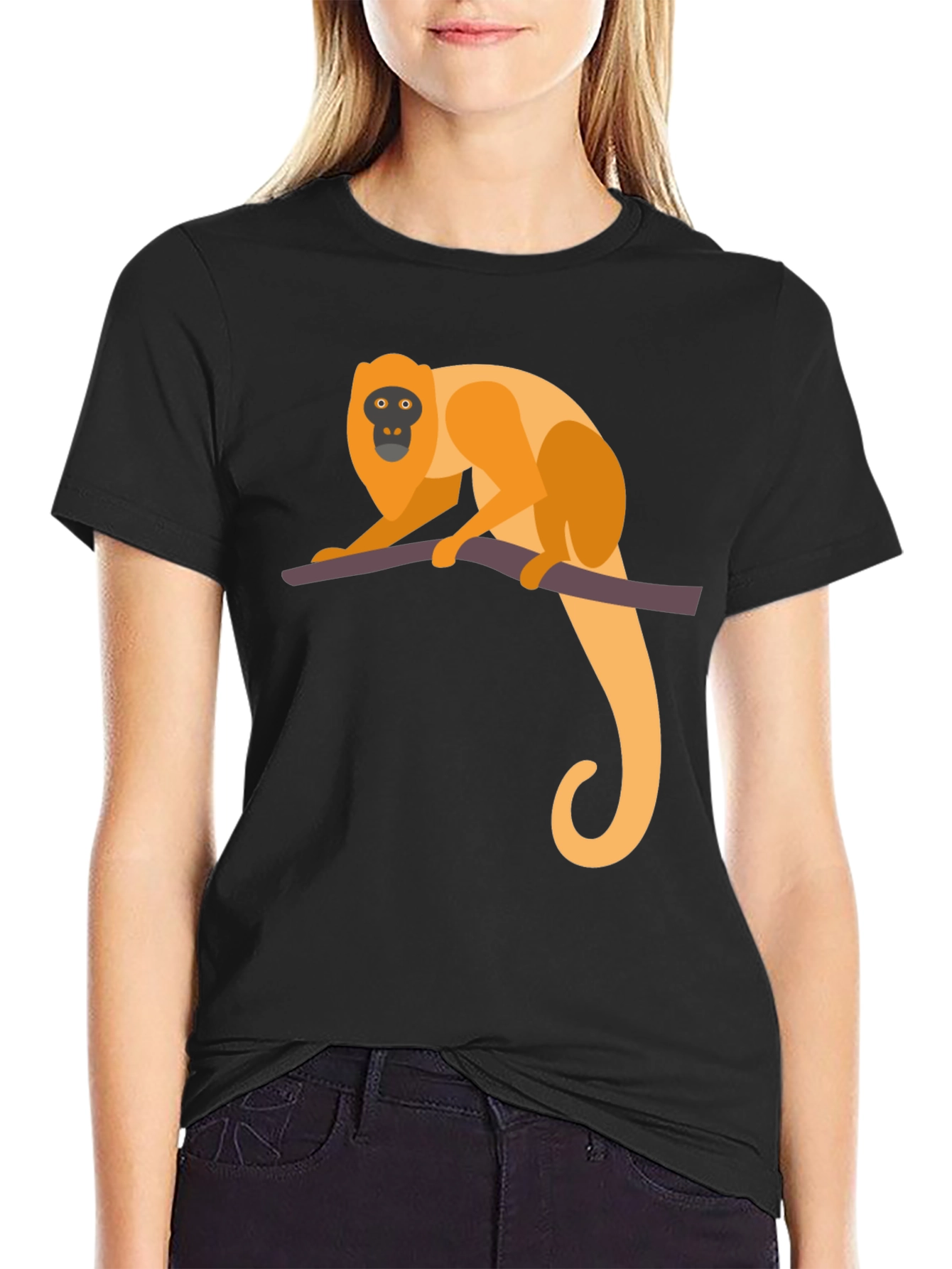 Camiseta Negra con Diseño de Mono Dorado