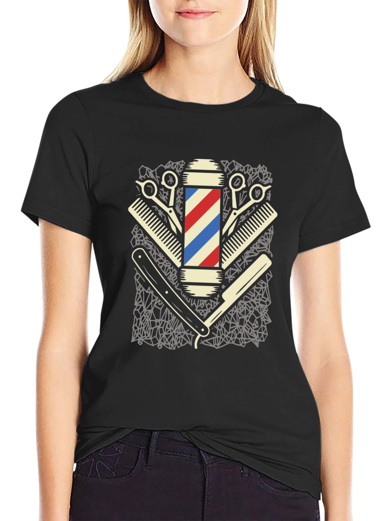 Camiseta Negra con Diseño Barbería Vintage