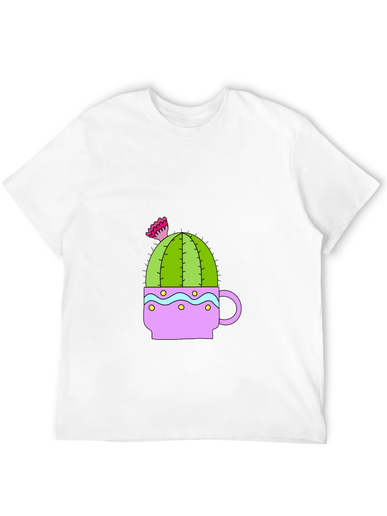 Camiseta Negra con Diseño de Cactus en Taza