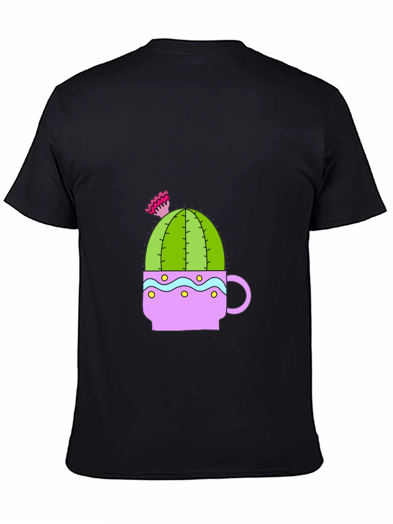 Camiseta Negra con Diseño de Cactus en Taza