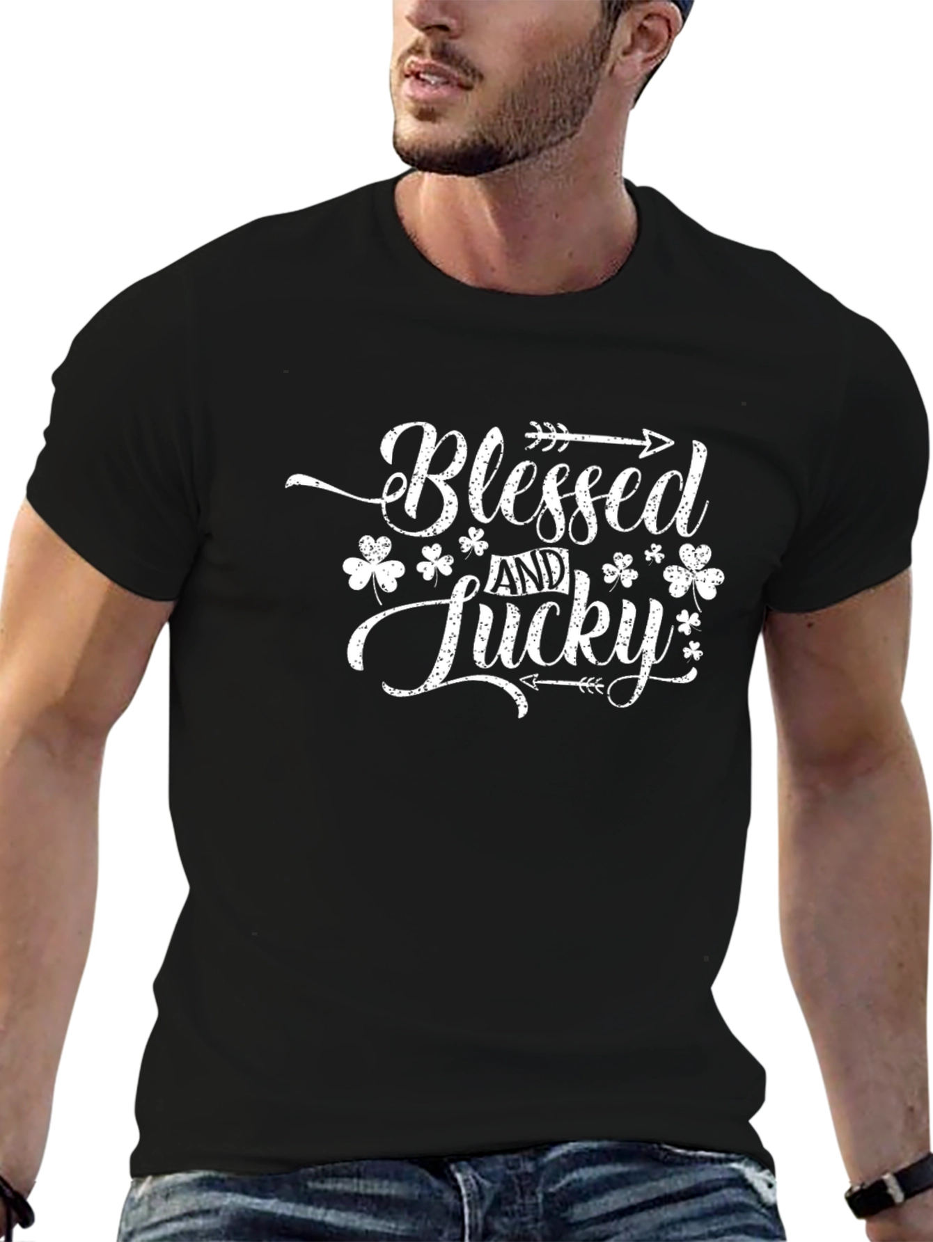 Camiseta Negra Blessed and Lucky para Hombre