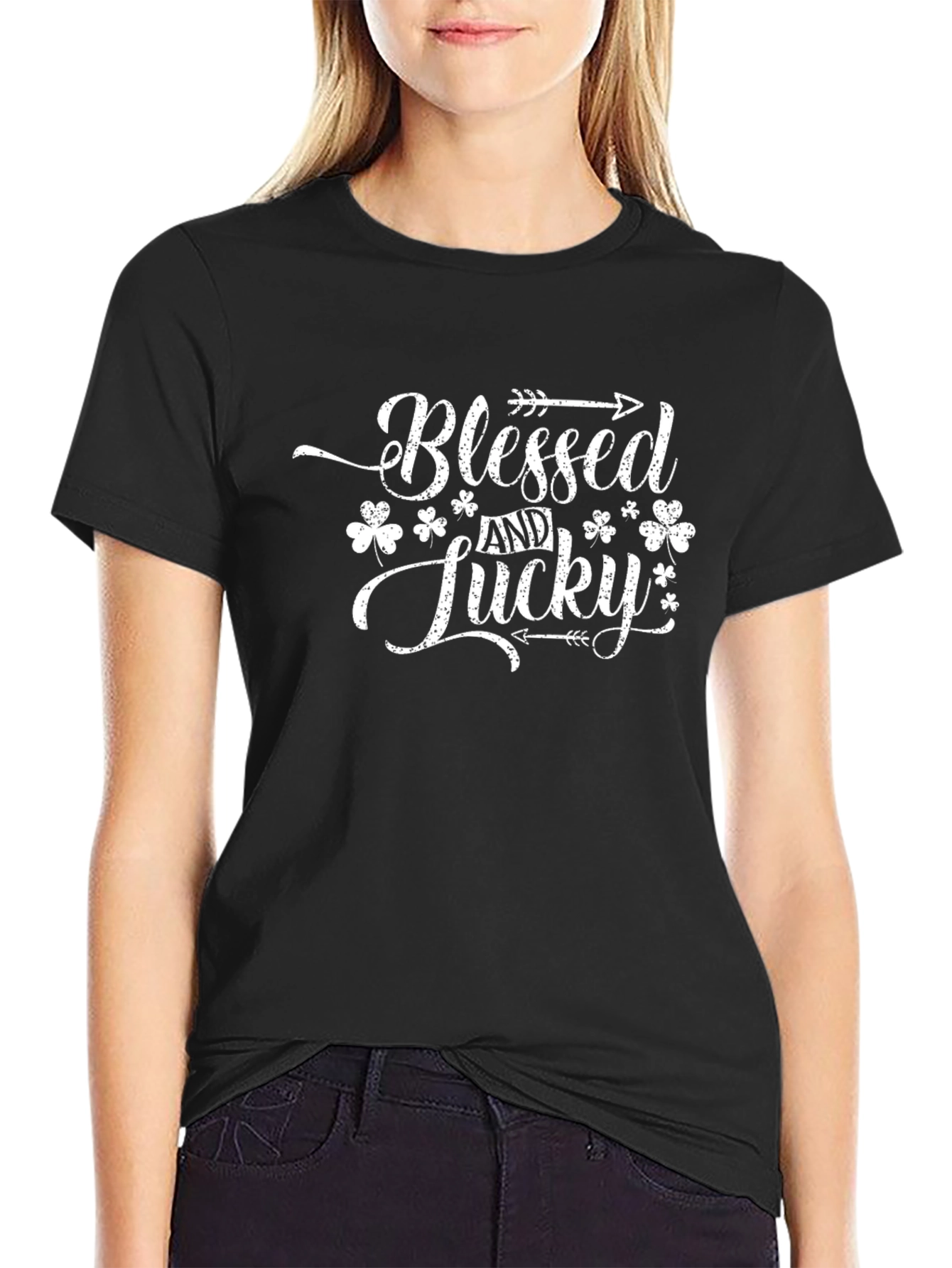 Camiseta Negra Blessed and Lucky para Hombre