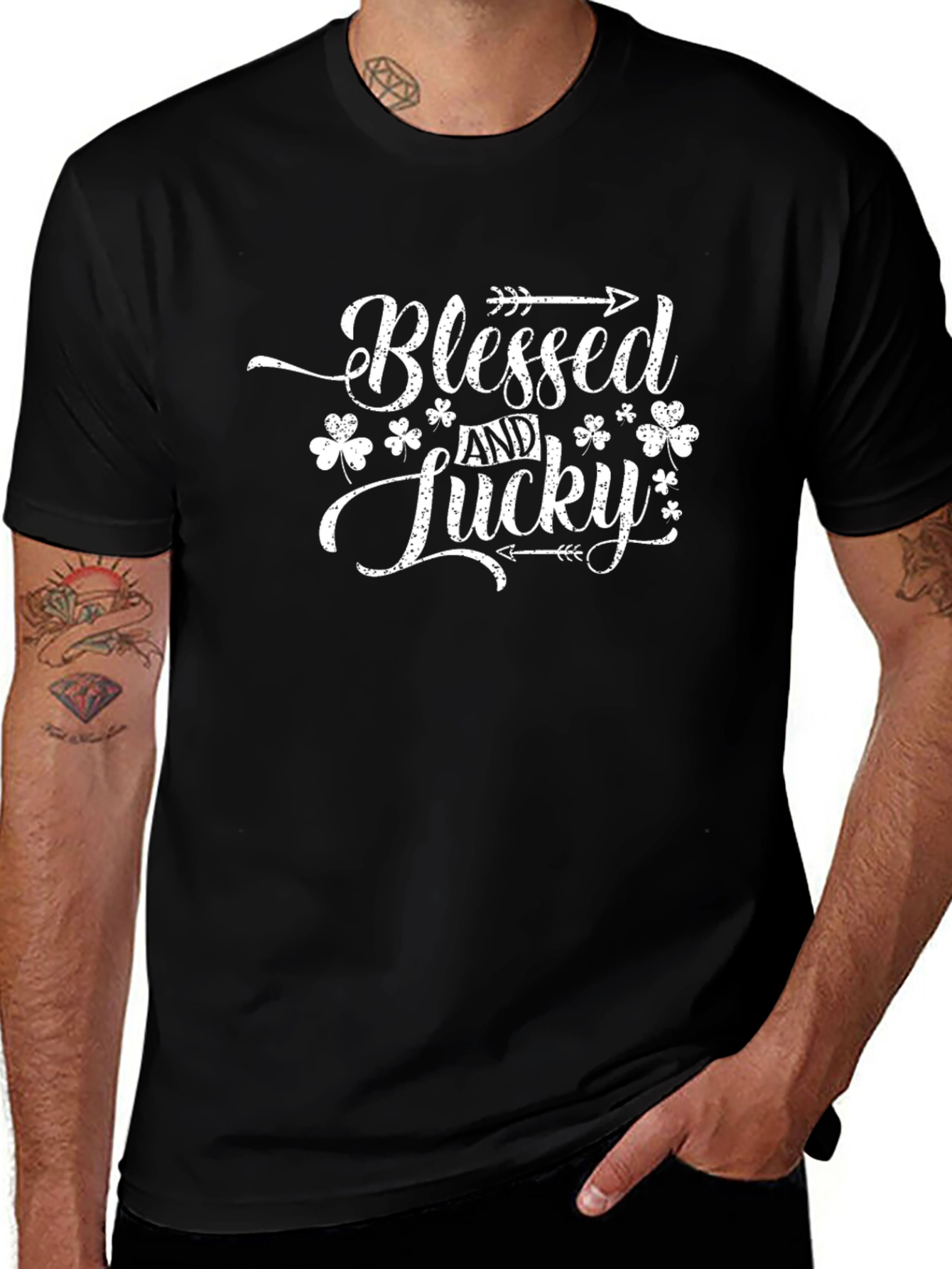 Camiseta Negra Blessed and Lucky para Hombre
