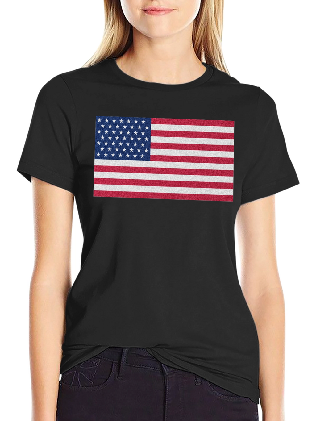 Camiseta Negra con Diseño de Bandera Americana