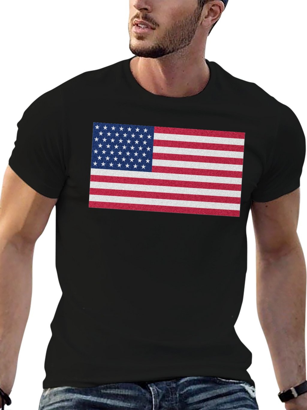 Camiseta Negra con Diseño de Bandera Americana