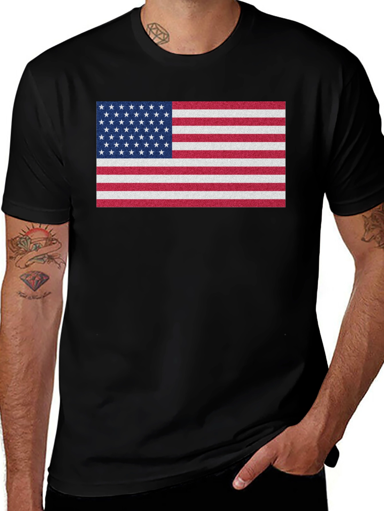 Camiseta Negra con Diseño de Bandera Americana