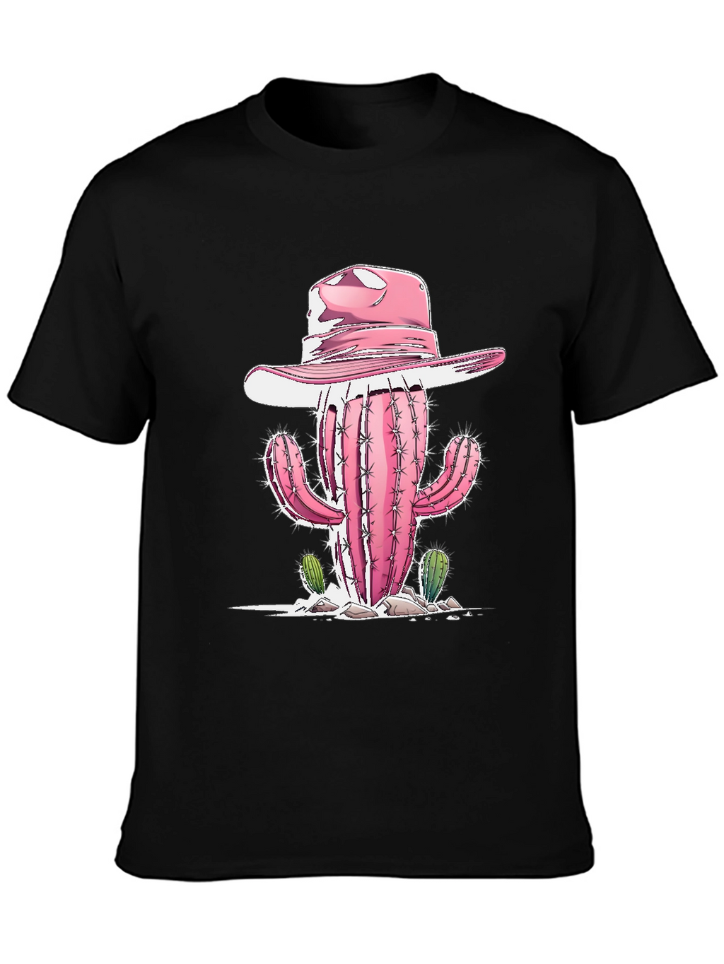 Camiseta Negra con Cactus Vaquero Rosa