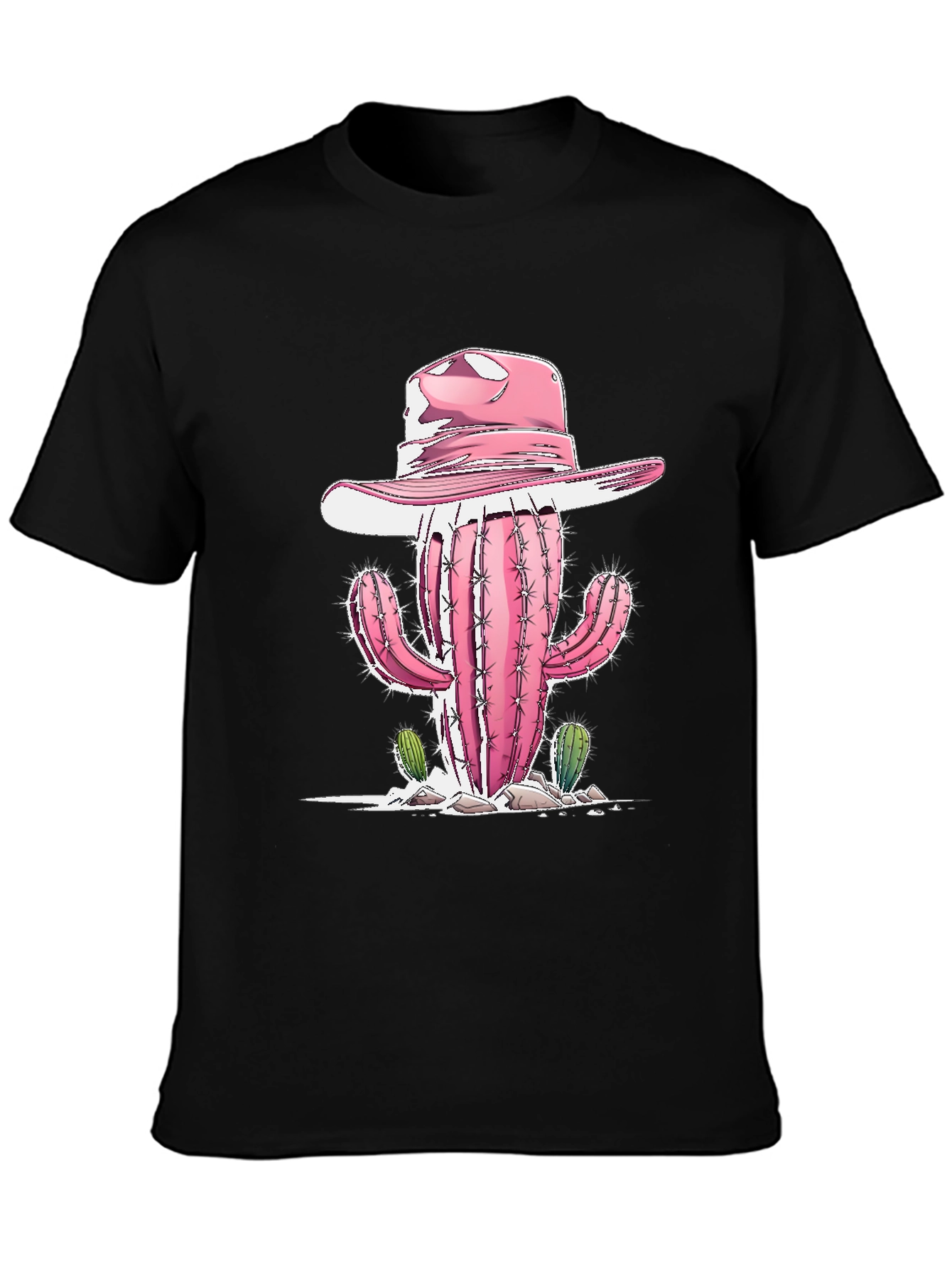 Camiseta Negra con Cactus Vaquero Rosa