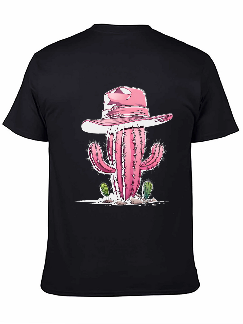 Camiseta Negra con Cactus Vaquero Rosa