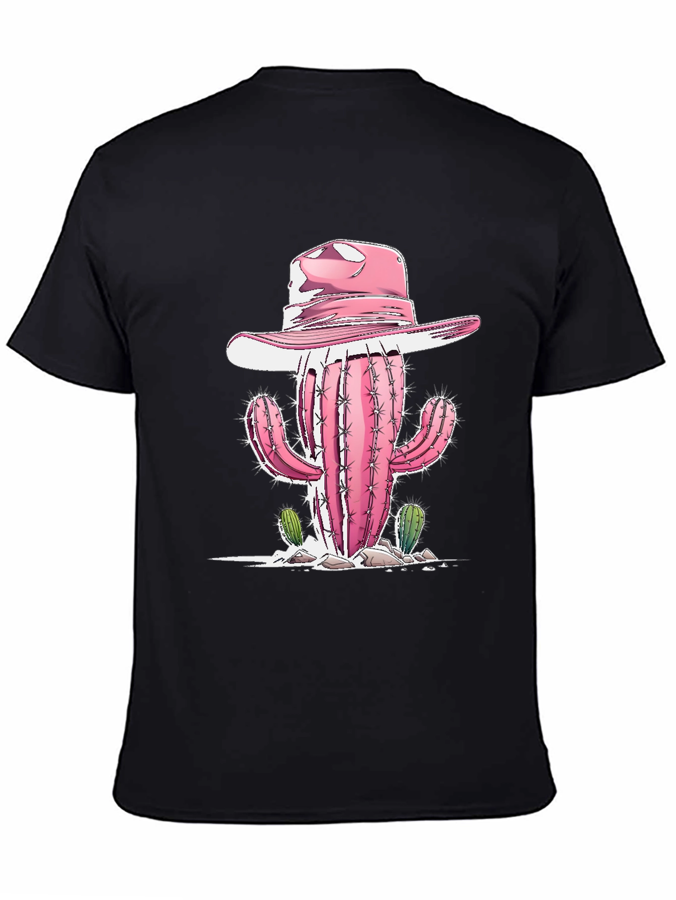 Camiseta Negra con Cactus Vaquero Rosa