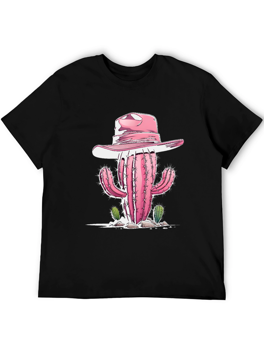 Camiseta Negra con Cactus Vaquero Rosa