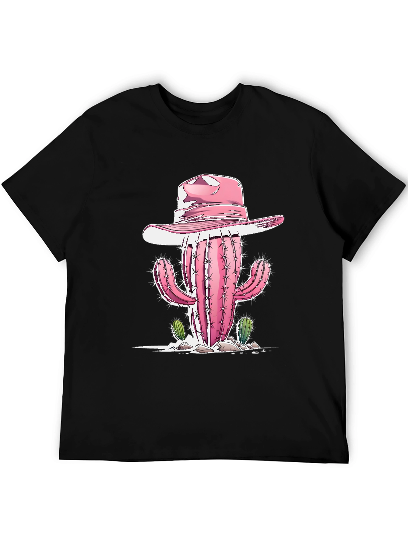Camiseta Negra con Cactus Vaquero Rosa