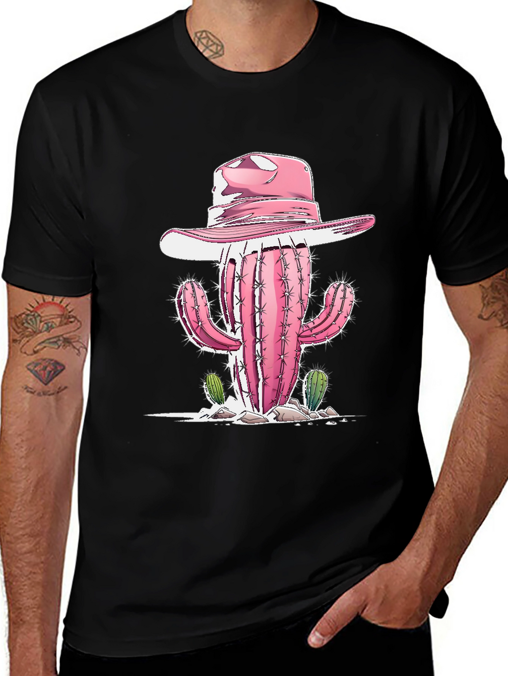 Camiseta Negra con Cactus Vaquero Rosa
