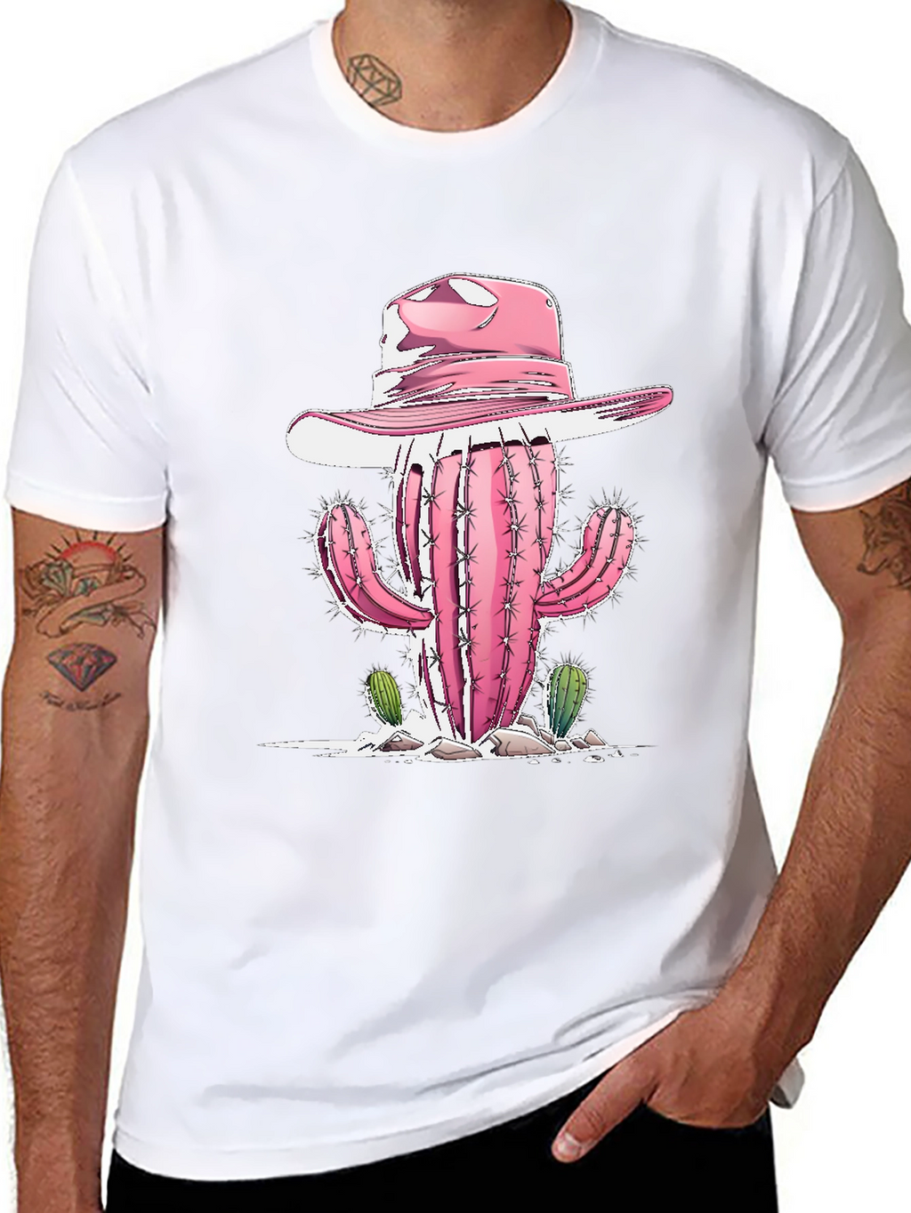 Camiseta Negra con Cactus Vaquero Rosa