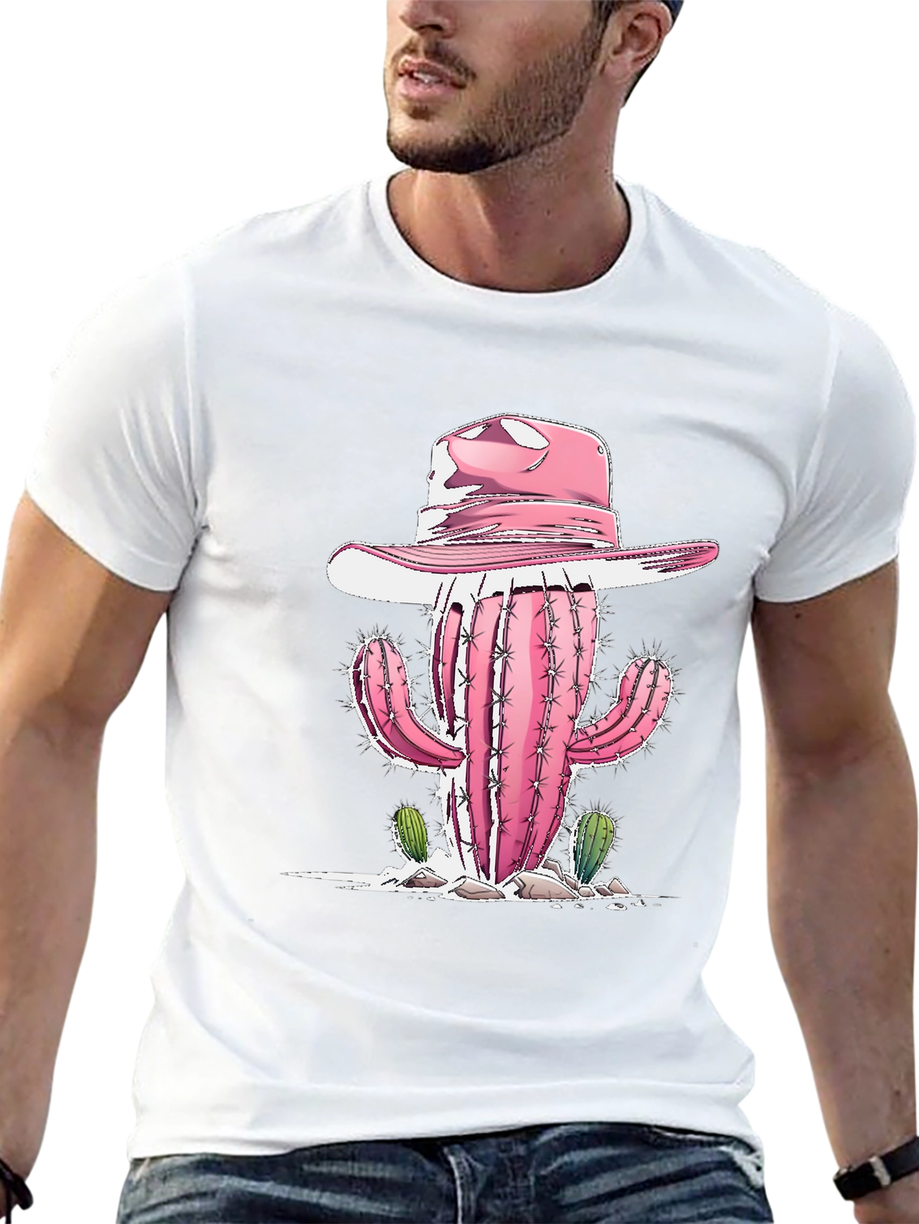 Camiseta Negra con Cactus Vaquero Rosa